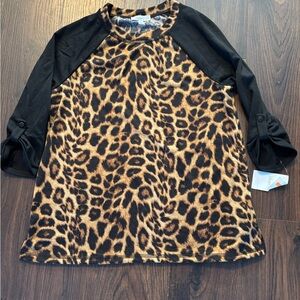 Leopard Print Top with Black Sleeves